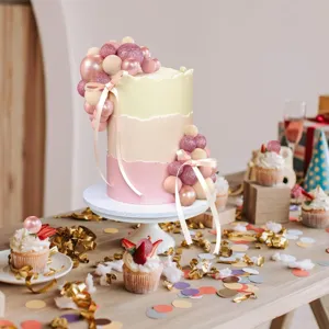 32Pcs mixed size pink and gold glitter cake ball toppers for festive party decorations