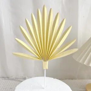 Yellow paper fan cake topper leaf baking decoration birthday party gift cute aesthetic