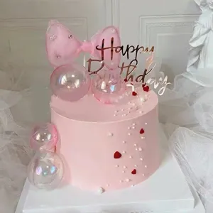 Set decorazione torta con bolle iridescenti stile INS e fiocco rosa compleanno