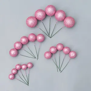 Bolas de espuma con purpurina rosa cake toppers con tallos de alambre para decorar tartas.