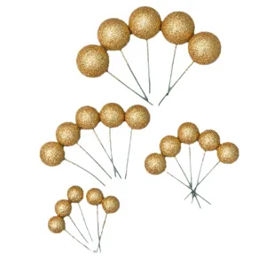 Set de bolas de espuma con purpurina dorada para decoración de pasteles de cumpleaños.