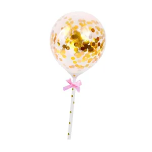 5-Zoll transparenter Konfetti-Ballon-Kuchenaufsatz mit goldenen Pailletten und Schleife