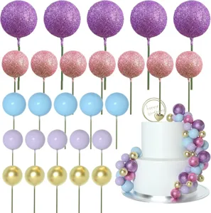 Colorful Spherical Cake Balls Decorations Assorted Plastic Ornaments For Birthday Wedding Party Dessert Table Decor