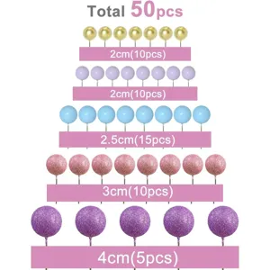 50pcs colorful cake topper ball set, various sizes and colors DIY party birthday cake decor
