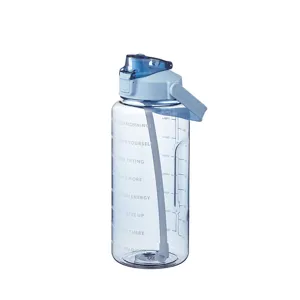 Large capacity plastic water bottle with straw and time marker motivational quotes style.