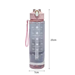Detailed dimension view of 750ml water bottle showing height 25cm and width 7cm