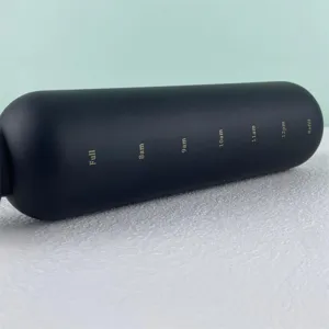 Detailed view of matte black sports water bottle with time markers, perfect for outdoor use.