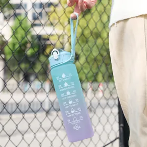 Borraccia in plastica sfumata con indicatore di tempo, grande capacità tazza sportiva da palestra.