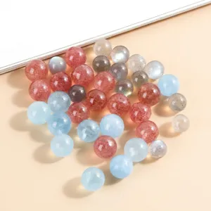 Cuentas Sueltas de Cuarzo Fresa Natural Aguamarina Labradorita Redondas para Accesorios de Joyería DIY