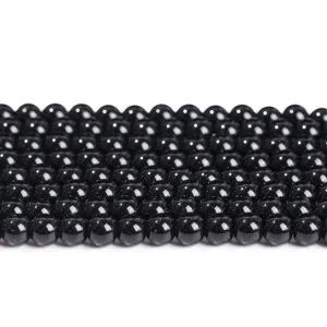 High polished black glass round beads for DIY jewelry making and handmade craft supplies