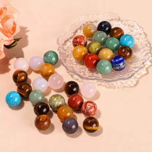 Natural Stone Crystal Jade Round Beads 20mm Un-drilled Sphere Rose Quartz Tiger Eye Beads For DIY Jewelry Making Home Decor