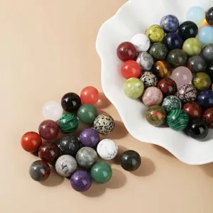 Assorted 2cm natural crystal gemstone spheres, undrilled round beads for DIY jewelry making