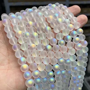 Frosted AB Colorful Glass Beads Round Spacer Beads DIY Jewelry Making Accessory Matte Rainbow Luster Crystal Glass Beads Strand