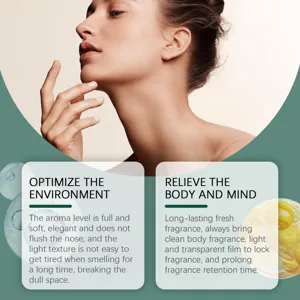 Vue détaillée de l'huile essentielle de thé blanc, texture douce et parfum longue durée.