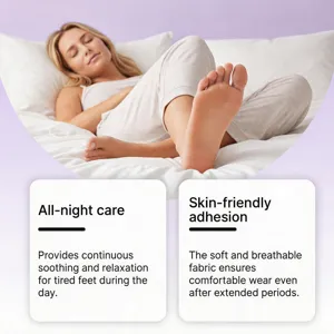 Detail view of the soothing foot care patch scene, highlighting comfortable overnight wear.