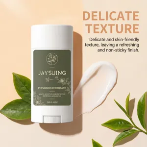 Refreshing deodorant stick detail view, showing delicate persimmon extract cream texture.