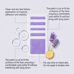 Herbal sleep foot patch detail view featuring lavender and ginger extracts for relaxing care.