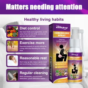 South Moon hemorrhoid spray display with healthy living habits and dietary advice guidelines