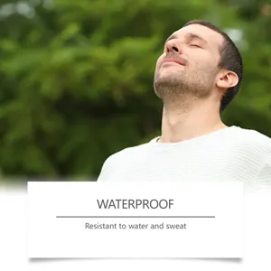 Outdoor travel comfort patch detail showing waterproof and sweat resistant features for hiking.