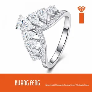 925 Sterling Silver V-Shape Crown Moissanite Ring Marquise Cut Stackable Wedding Band For Women Minimalist Jewelry GRA Certificate