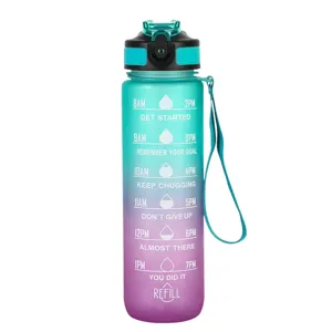 Gradient Plastic Sports Water Bottle Large Capacity Fitness Drinkware With Time Marker Straw Portable Gym Water Jug