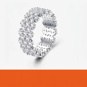 925 Sterling Zilver Moissaniet Ring Voor Dames Luxe Pavé Gezette Ronde Moissaniet Eternity Ring GRA Gecertificeerd Elegante Bruiloft Sieraden