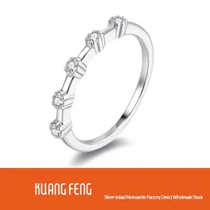 Bague en Argent Sterling S925 Moissanite pour Femme Certifiée GRA Bague 5 Pierres en Rangée Couleur D Diamant de Culture GRA