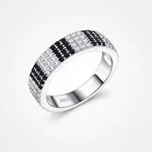 Bague Anneau en Argent Sterling 925 avec Moissanite Noir et Blanc pour Femme Bijoux de Doigt de Mode Tendance Hip Hop