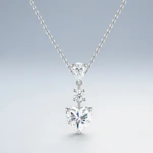 Κομψό κολιέ από ασήμι 925 με πέτρες moissanite σε σχήμα αχλαδιού, στρογγυλό και καρδιά