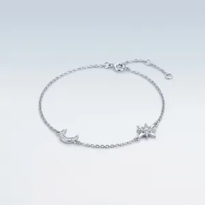 Elegantes S925 Silber Armband mit Moissanit Stern und Mond Anhängern für Damen Schmuck