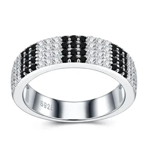 Bague en argent sterling 925 avec moissanites noires et blanches en anneau de luxe