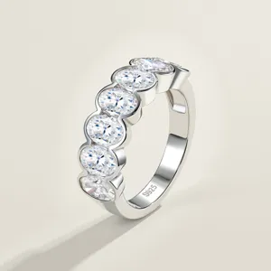 S925 sterling zilveren moissaniet halve eeuwigheidsring met ovale stenen