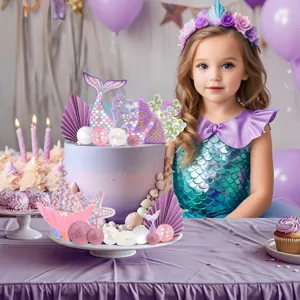 22pcs mermaid tail cake topper set with shells starfish for magical party dessert decor.