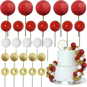50pcs cake ball toppers red white gold glitter spherical cake decorations for birthday wedding party