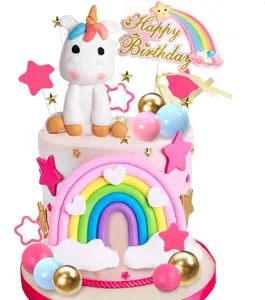 Unicorn rainbow birthday cake topper set cloud star balloon party decoration ornament supplies