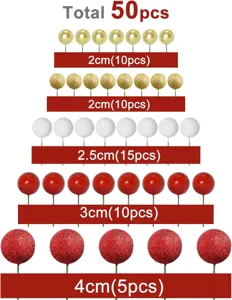 Detailed view of assorted 50pcs cake ball toppers in multiple sizes and vibrant colors.