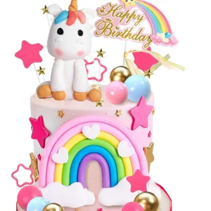 Unicorn Cake Topper Set Rainbow Cloud Birthday Party Decorations Happy Birthday Cake Insert Kids Party Supplies Decor