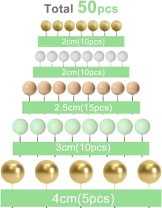 50pcs Cake Balls Toppers Set Multi-color DIY Birthday Wedding Dessert Cake Decoration Details