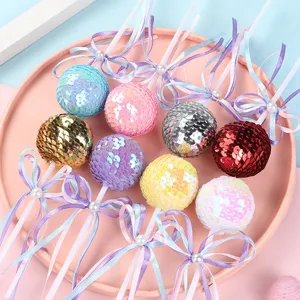 Bonito topper de pastel con bola de lentejuelas 3cm y lazo para decoracion de fiesta