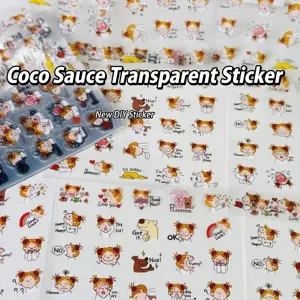 Cute Cartoon Girl Waterproof Transparent Stickers DIY Scrapbooking Decorative PET Stickers For Students Stationery