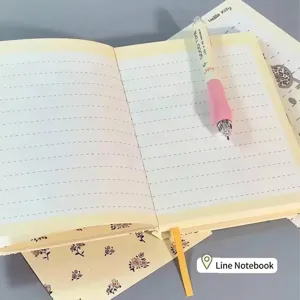 Detailed view of the lined pages and binding of the mini pastoral style hardcover notebook