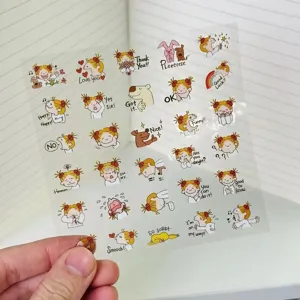 Close-up of cute CoCo girl waterproof transparent stickers for DIY journals