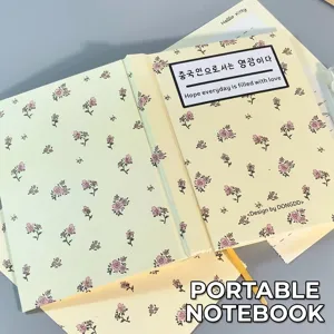 Floral pattern hardcover pocket notebook with elastic strap for students and journaling