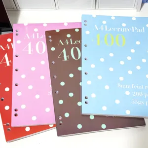 A4 loose-leaf notebook with cute polka dot design, lined pages, student stationery essential.