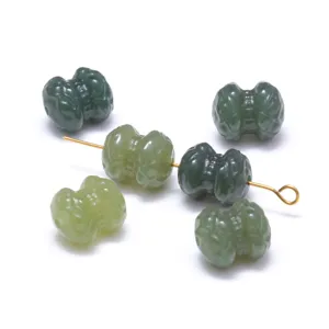 Perle in giada Hetian verde naturale a forma di doppio loto per creazione gioielli