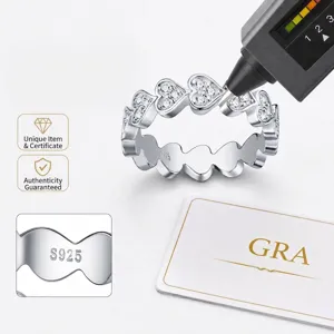 Δαχτυλίδι από ασήμι S925 σε σχήμα καρδιάς με moissanite και πιστοποιητικό GRA