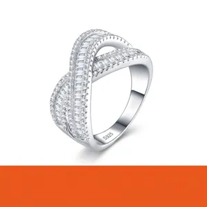 925 Sterling Zilver Meerlaags Kruis Moissaniet Ring Voor Dames Baguette Slijpvorm Individuele Trend X-Vormig GRA Mode Sieraden Ring