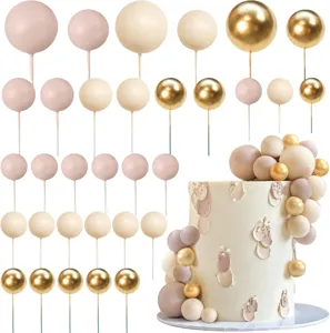 32pcs bohemian cake balls toppers pink cream gold spheres birthday cake decoration