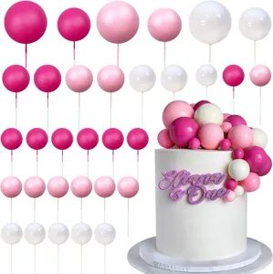 32pcs DIY cake decorating balls pink white sphere toppers for birthday party wedding