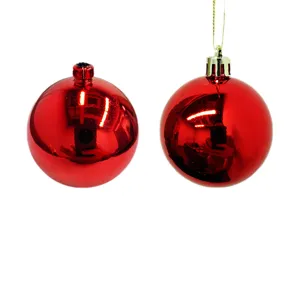 Palline di Natale rosse lucide galvanizzate per decorazioni dell'albero, set di due sfere.